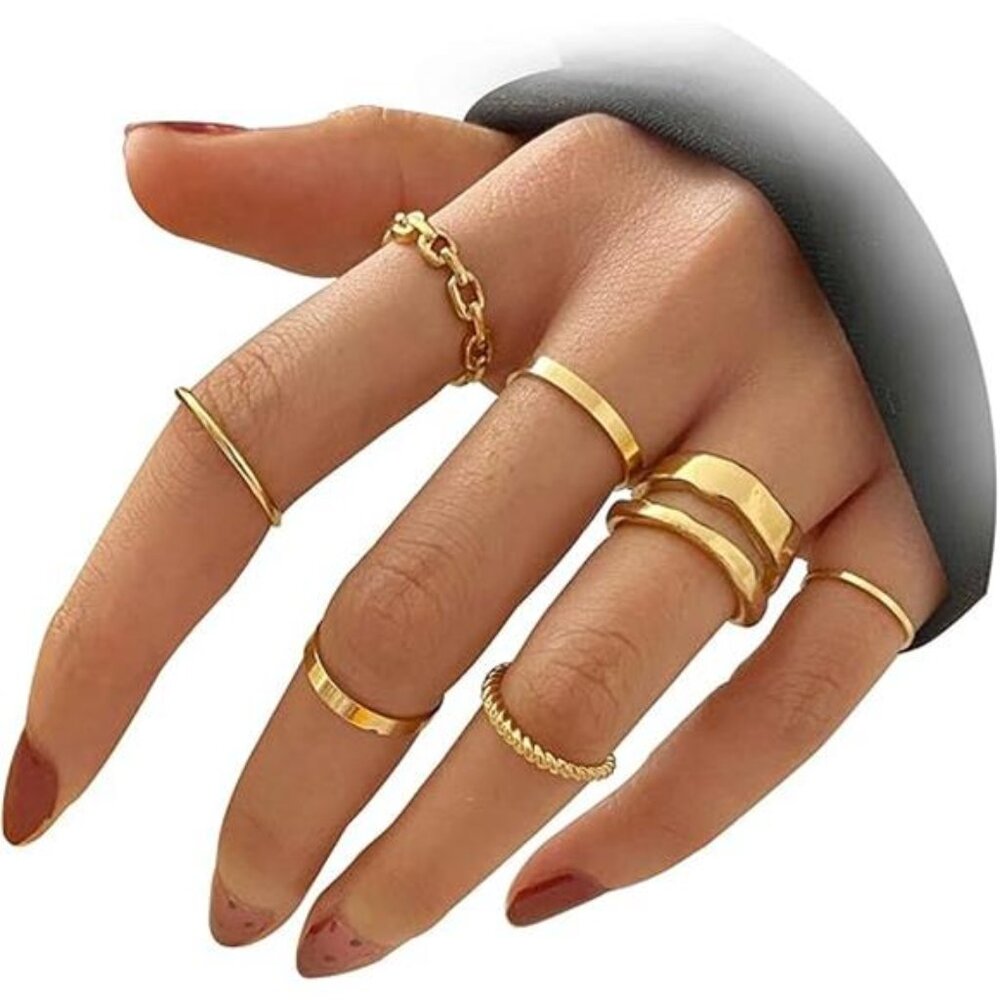 Gold Knuckle Rings Set – Snake Chain, Vintage BOHO Midi Rings, Mixed Sizes - Picture 5 of 5